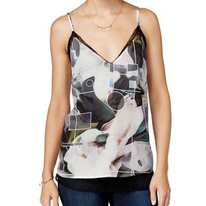 Bar III Layered Look Floral Geo Print Camisole Top